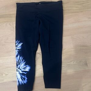 GAP Black Leggings with Blue Tie-Dye Floral Accent